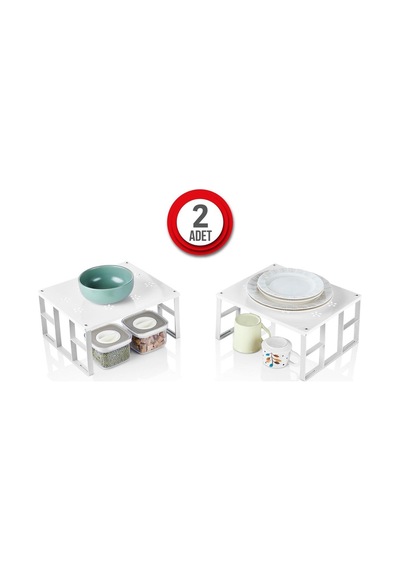 2 Adet Dolap İçi Raf Tabak Bardak Düzenleyici Metal Raf Metal 20 X 20 Beyaz Tr Diğer