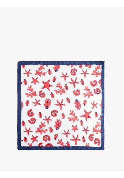 Koton Yaz Temalı Desenli Saten Kare Fular Bandana Beyaz 6sak50131aa