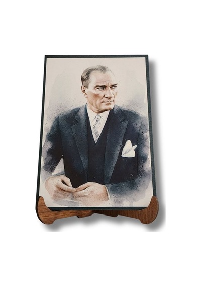 Atatürk Masaüstü Ahşap Tablo - Kabartmalı Baskı Şık Hediyelik 11x16 Cm No 1 3 Parça