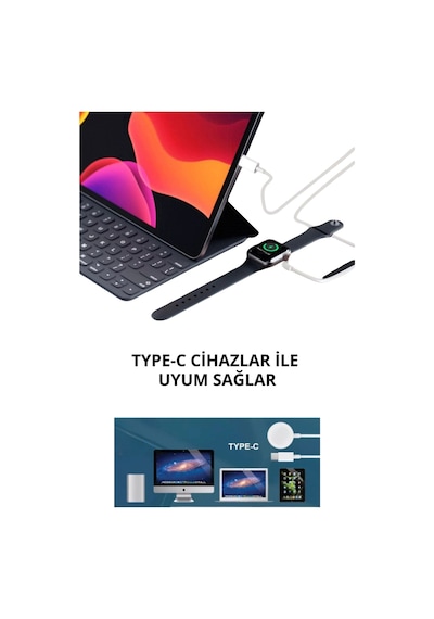 Wearfitpro İos Apple Watch Modelleri İle Uyumlu Type-c Usb-c Manyetik Hızlı Şarj Kablosu 1 Metre