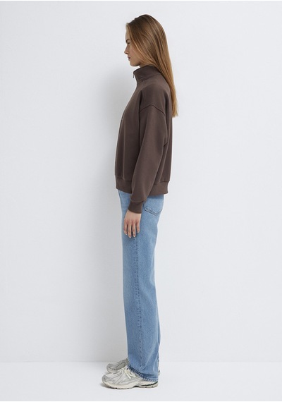 Mavi - Mvjns Nakışlı Yarı Fermuarlı Kahverengi Sweatshirt 1s10533-71603
