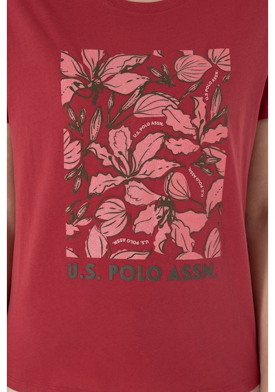 U.S. Polo Assn. Kadın Vişne Desenli Bisiklet Yaka Tişört 50299765-VR223
