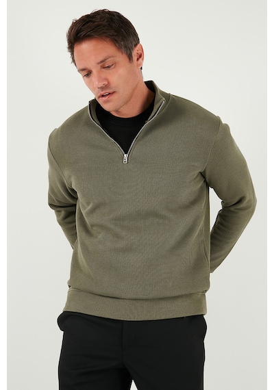 Buratti Pamuklu Relaxed Fit Yarım Fermuarlı Sıfır Yaka Örme Erkek Sweat 5901076 Haki