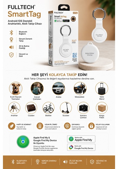 Fulltech Smarttag A Tag Akıllı Takip Cihazı İos Ve Android Uyumlu Bluetooth Takip Cihaz