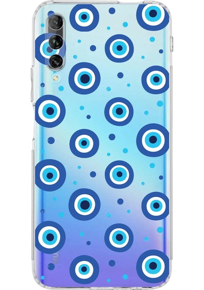 Huawei P Smart Pro İle Uyumlu Nazar Boncuğu 1 Baskılı Kamera Korumalı Şeffaf Silikon Kılıf Şeffaf