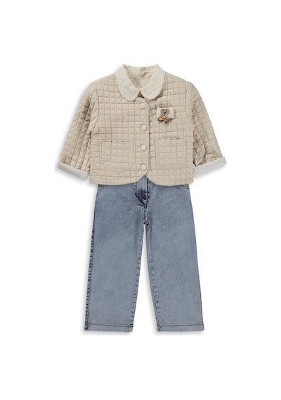 Obelia Kız Çocuk Hırkalı Gömlekli 2-5 Yaş Takım - Bej