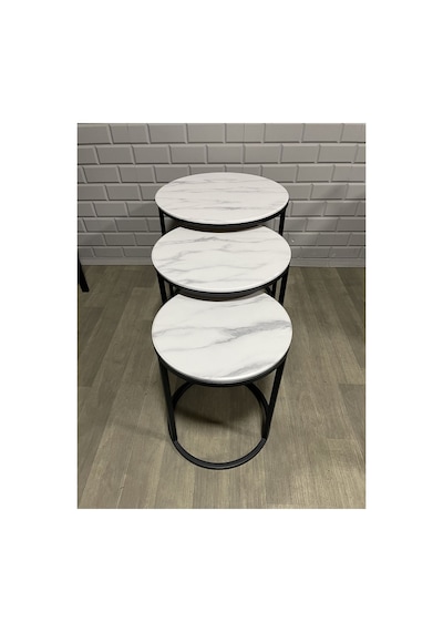 Usta Mekan Siyah Metal Beyaz Mermer Desenli Mdf Tabla Zigon Sehpa Siyah Beyaz Mermer