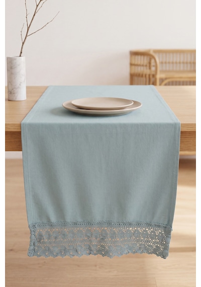 Mineral Blue Lacy Pamuklu Dantelli Runner 40x150 Cm Mavi