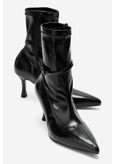 Luvi Shoes Andora Siyah Kırışık Rugan Kadın Topuklu Bot