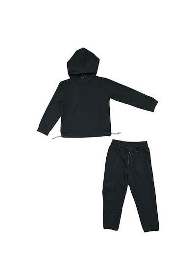 Mnk Baby & Kids Kapşonlu Beli Lastik Detaylı Kız Çocuk Günlük Eşofman Takımı 2 İplik Mnk0665 siyah