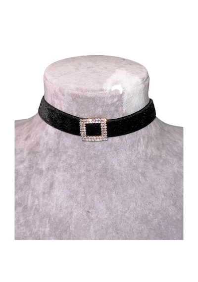 Kırmızı Sanat Evi Kadife Kare Taşlı Choker Kolye Siyah