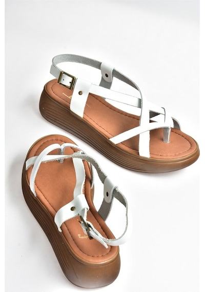 Fox Shoes Beyaz Hakiki Deri Parmak Arası Kadın Sandalet M29105070