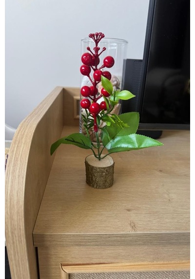 Yapay Çiçek Yılbaşı Çiçeği Kokinalı Kütük Saksılı Dekoratif Süs 20cm