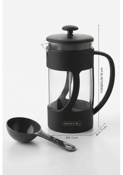 350 Ml Borosilikat Cam French Press & Siyah Modern Kahve Ve Bitki Çayı Demleme Gereci Siyah