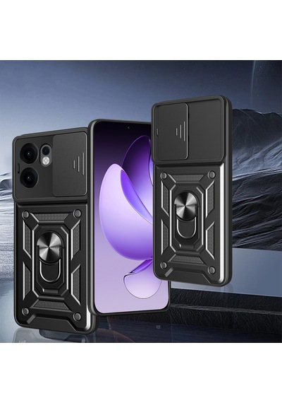 Oppo Reno 13f 5g Kılıf Magnetik Standlı Kamera Korumalı Zore Sürgülü Vega Kapak Mavi