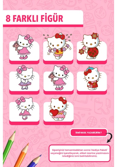 İsim Yazılabilir Hello Kitty Temalı Okul Etiketi Kalem & Defter İçin 200 Adet Çoklu