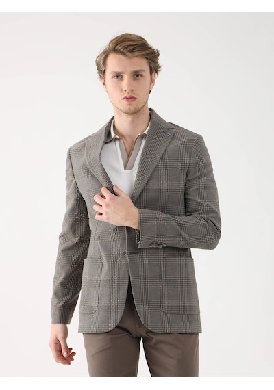 Dufy Kahve Erkek Slim Fit Mono Yaka Ceket - 95400 Kahverengi