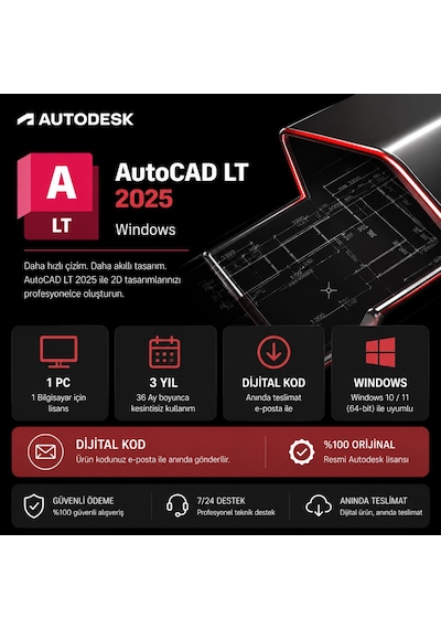 Autodesk Autocad Lt 2025 Windows - 1 Pc 3 Yıl Dijital Kod
