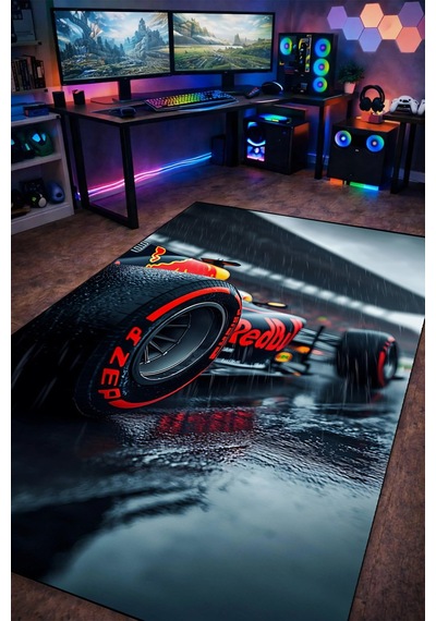 Formula 1 Yarış Arabası Oyuncu Dijital Baskı Yıkanabilir Kaymaz Taban Halı Gnc3