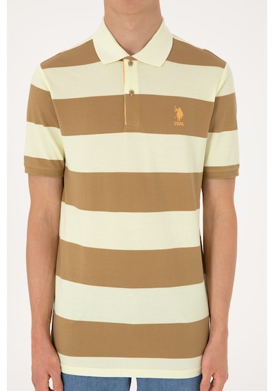 U.S. Polo Assn. Erkek Regular Fit Haki Polo Yaka Çizgili Tişört 50306827-VR027