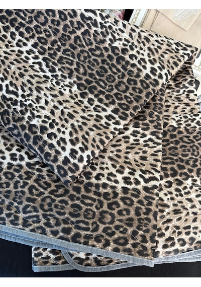 Leopar Çift Kişilik Tek Pike Yastıksız Renkli