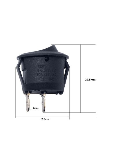 Robizstore-Yuvarlak 2 Pin Anahtar Rocker Switch Mini Buton Kcd1 Siyah Açma