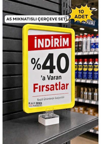 10 Adet - A5 Mıknatıs Tutuculu Fiyatlık Etiketlik Dikey Yatay Ve Bilgilendirme Çerçevesi Sarı