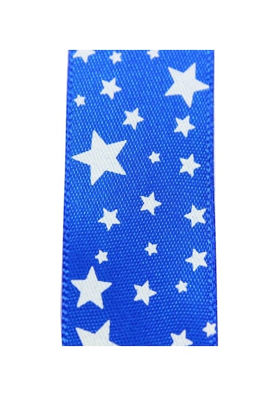 Saten Kurdele. Yıldız Baskılı. 2.50 Cm X 23 Mt - Koyu Mavi