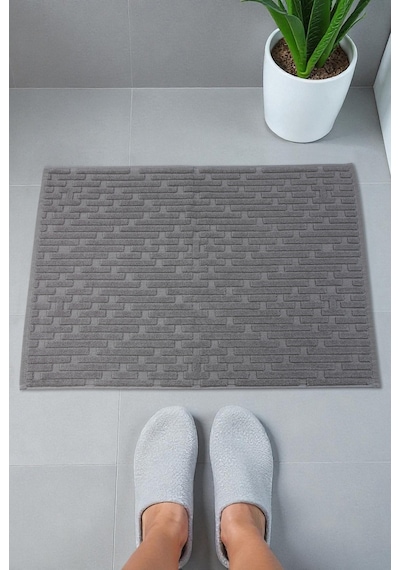 Tuğla Desenli 2li Ayak Havlusu - 50x70 Cm - Su Emici Banyo Paspası Seti - Koyu Gri Koyu Gri