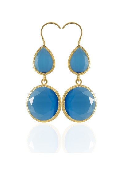 Kadir Jewellery 22 Ayar Altın Kaplama Kadın Taşlı Küpe -el İşçiliği Ve Hipoalerjenik Küpe Koyu Mavi 11551149