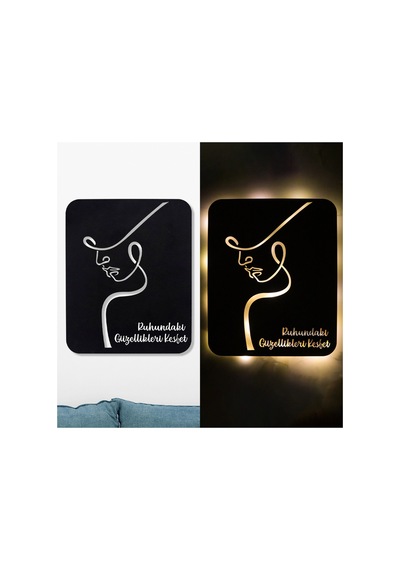 Led Işıklı Kişiselleştirilebilir Kadın Temalı Tablo Perla Dekoratif Gece Lambası Sarı - 737263763 Sarı