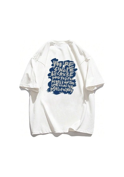 Unisex Beyaz Oversize You're Single Baskılı Örme T-shirt Beyaz Unisex Beyaz Oversize You're Single Baskılı Örme T-shirt Beyaz