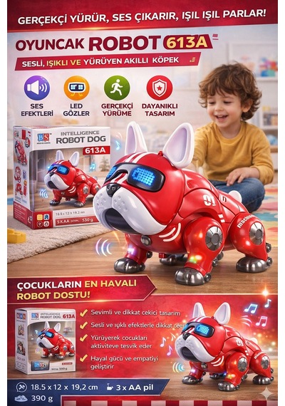 Robot Köpek Sesli Işıklı Ve Yürüyen Akıllı Köpek Oyuncak - Kırmızı