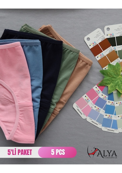 Alya Underwear Kız Çocuk Kalpli Dokuma Lastik Pamuklu Kumaş Slip Külot 5'li Paket 5 Adet Beyaz Renkli P14
