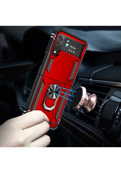 Galaxy Z Flip 4 Kilif Zore Vega Yüzüklü Standli Zirh Kilif 556701317