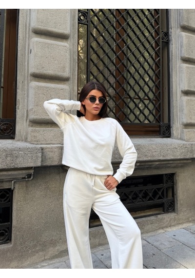 Out Of Standart Kadın Wide-leg Kalıp Beli Lastikli Kordon Detaylı Eşofman Altı Ekru