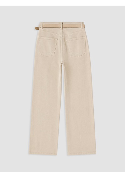 Lcw Everyday Bej Beli Kemerli Wideleg Kadın Jean Pantolon