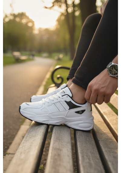 Enoch Kadın Klasik Şeritli Ve Kalın Tabanlı Rahat Günlük Sneaker Spor Ayakkabı Beyaz Siyah Enoch Kadın Klasik Şeritli Ve Kalın Tabanlı Rahat Günlük Sneaker Spor Ayakkabı Beyaz Siyah