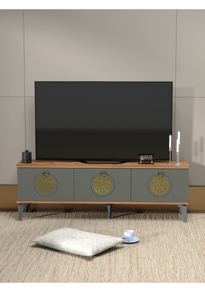 Tv Sehpası Tv Ünitesi Atlantik Çam Antrasit Gold 160 Cm Saraylı 5060 Kahverengi