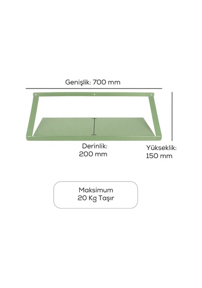 Alfafonet Ziglat 150 Serisi Endüstriyel Duvar Tipi Raf 700x200x150 Mm Yeşil 20 Kg Taşıma Kapasiteli