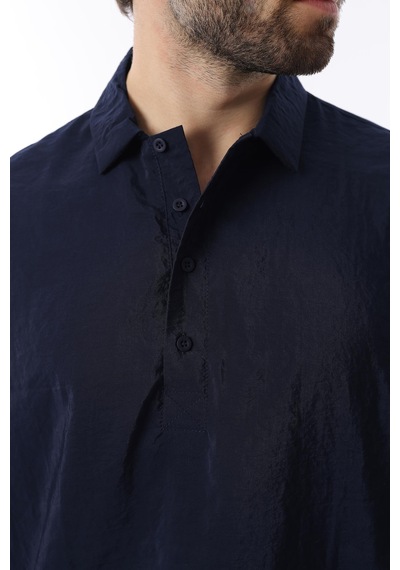 Madmext Lacivert Oversize Rahat Kesim Kısa Kollu Gömlek 6744