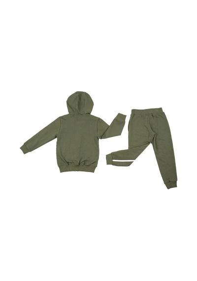 Adisia Unisex Bebek Yeşil Sarı Beyaz Çizgili Kapüşonlu Mevsimlik Eşofman Takımı Yeşil