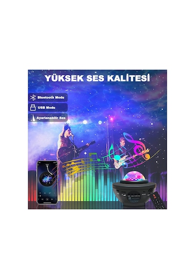 Projektör Gece Lambası Bluetooth Hoparlör Yıldız Tavan Projektörü Lazer Işıklı Gece Parti Lambası