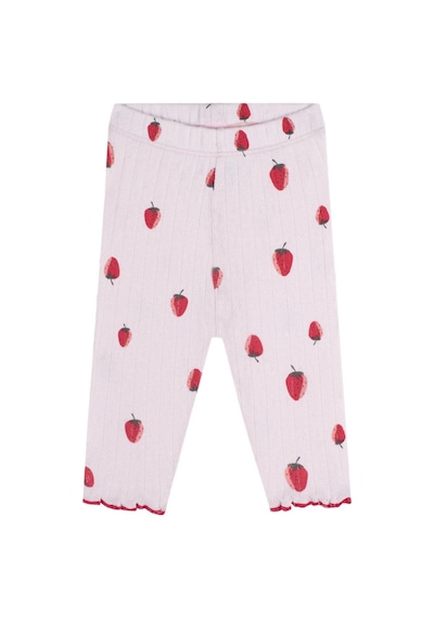Antebies Organik, Pembe Çilek Desenli, Jakarlı Manşetli Kız Bebek Sweatshirt Tayt Takımı