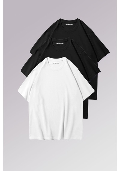 Nevermind Erkek Siyah Beyaz Pamuklu 3 Lü T-shirt Paketi