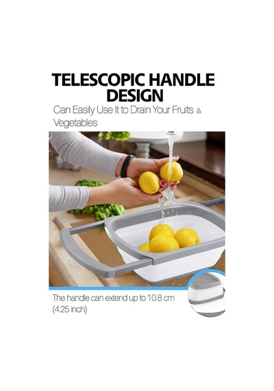 Katlanabilir Silikon Süzgeç, Teleskopik Saplı Lavabo Üstü Makarna Süzgeci, Sebze Meyve Yıkama, Gıda Sınıfı Bpa Free, Isıya Dayanıklı, Ergonomik, Yer Kaplamaz, Beyaz