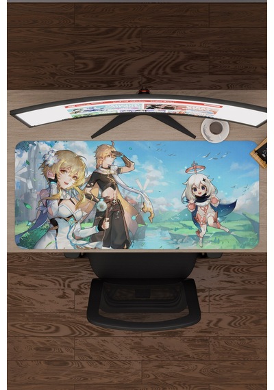 Aether Lumine Genshin Impact Anime Gacha V5 - 90x40 Xxl Gaming Mouse Pad Fare Altlığı