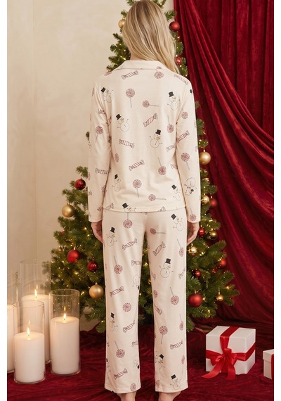 Siyah İnci Desenli Termal Kumaşlı Ultra Soft Yumuşak Düğmeli Örme Pijama Takımı 26226816 Krem Siyah İnci Desenli Termal Kumaşlı Ultra Soft Yumuşak Düğmeli Örme Pijama Takımı 26226816 Krem