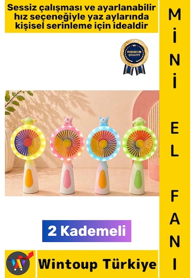 Vantilatör Kompakt Hafif Sessiz Çalışma Ev Ofis Seyahat Serinleme Sevimli Şık Tasarım Renkli Işıklı