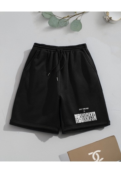 Bay Brooklyn Just Take Act Baskılı Sportif Unisex Bermuda Siyah